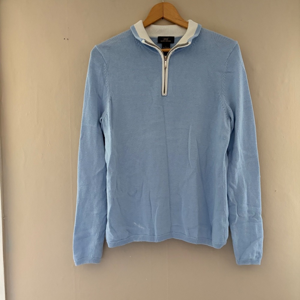 Brooks Brothers Womens Preppy 1/4  Zip Sweater Size L Blue Knit Cashmere Blend